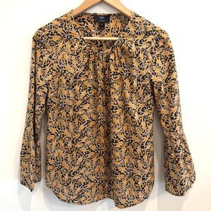 J Crew Drakes of London Top Womens Sz 8 Blue Orange Giraffes Cotton Flare Sleeve